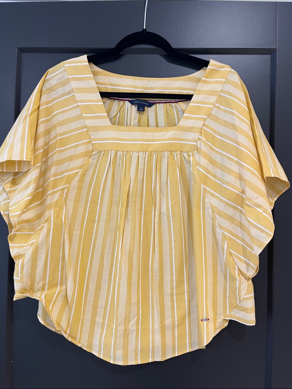 Tommy Hilfiger Yellow and White Striped Square-Neck Blouse